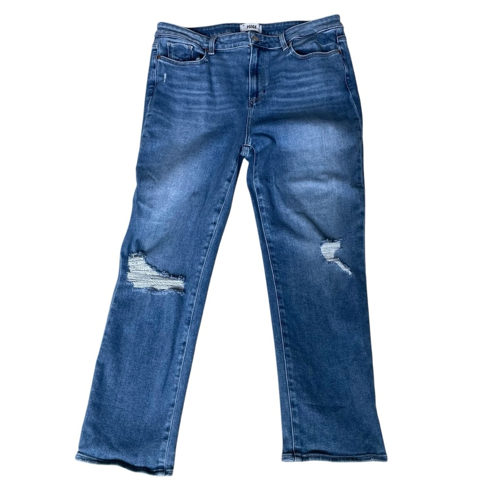 PAIGE Cindy Speak Easy Destructed Denim Jeans Sz 34